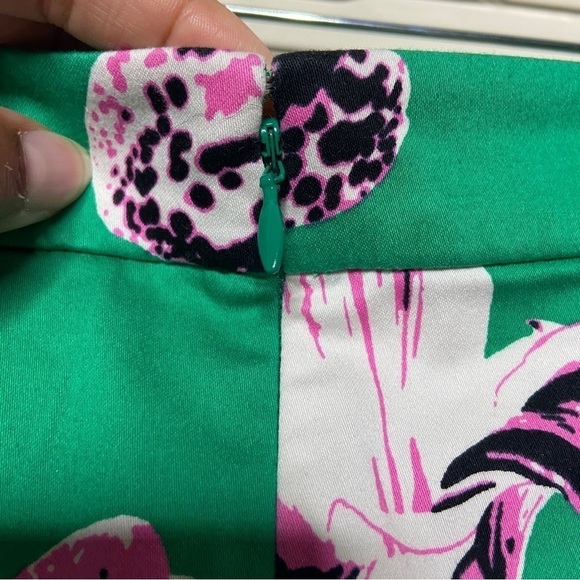J Crew Womens Pencil Skirt Floral Hawaii Sz 2 Green Pink Yellow Back Zip - Picture 8 of 9